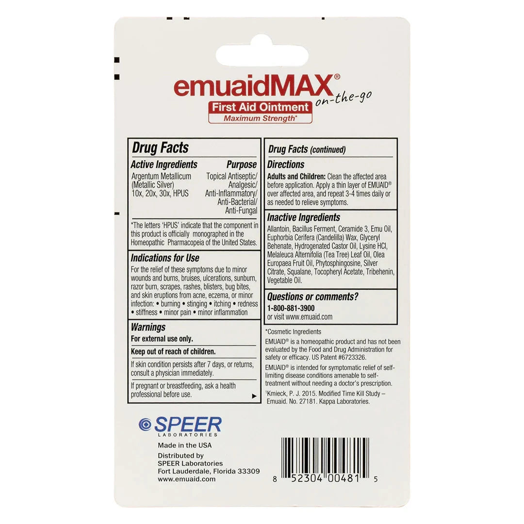 emuaidmax Erste-Hilfe-Salbe Verpackungsrückseite Anweisungen und Inhaltsstoffe