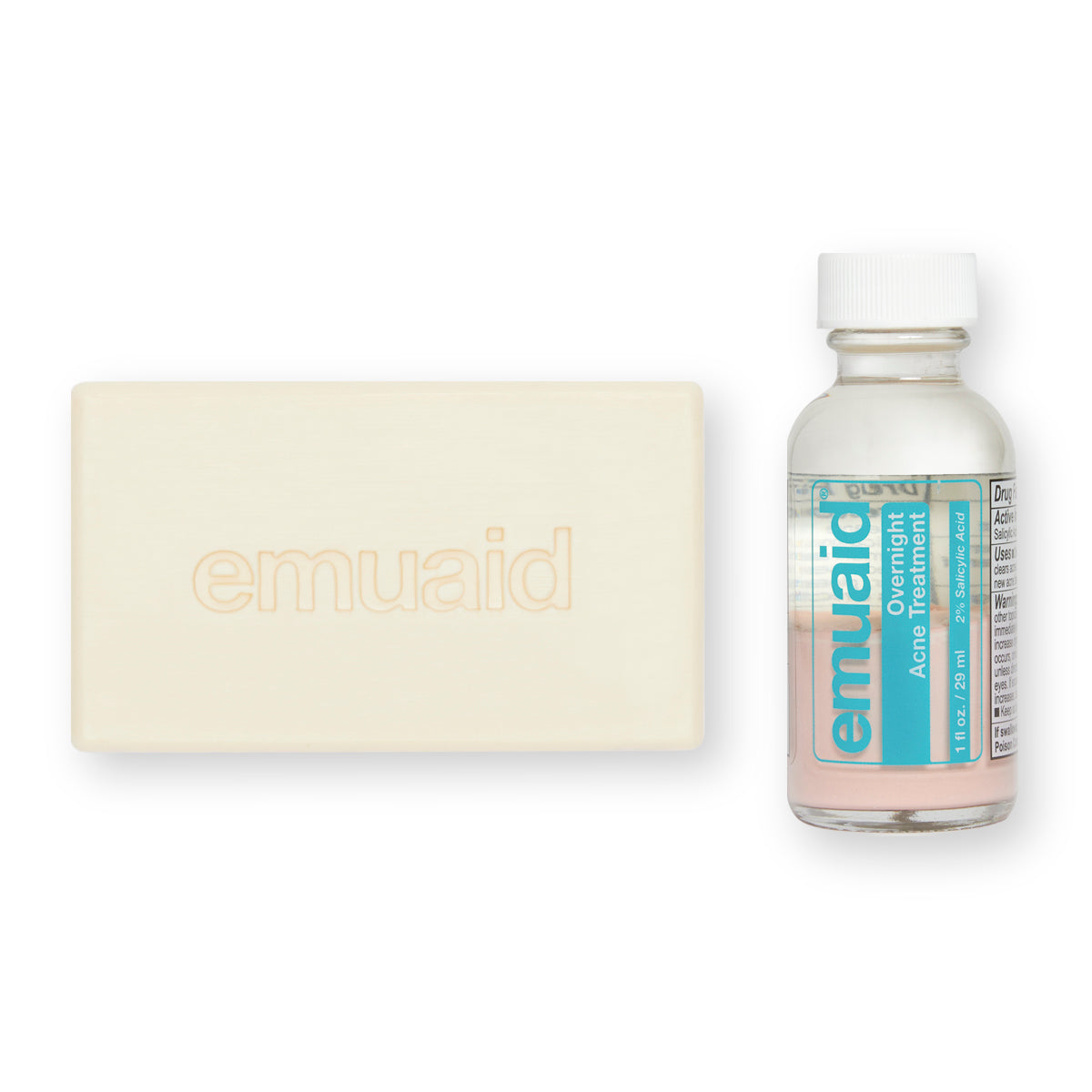 Dies ist ein Bild der EMUAID® Overnight Acne Treatment. und der EMUAID® Therapeutic Moisture Bar.